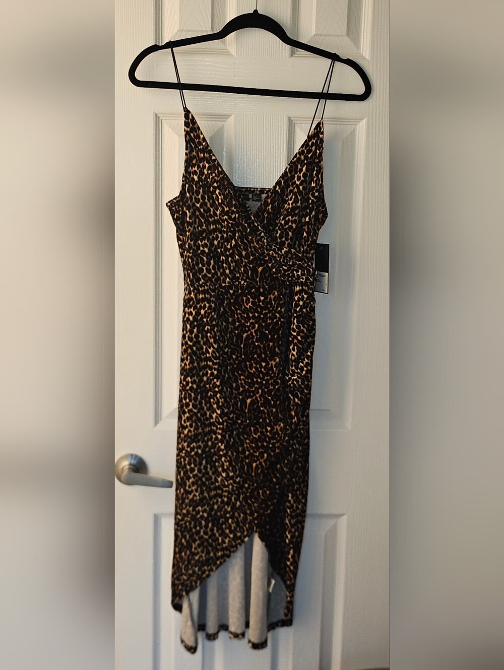 Leopard Print Asymmetric Slip Dress - Brown/Black